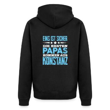KONSTANZ - papa - Unisex Premium Bio Zip Hoodie - Schwarz - Hinten - Nico (187cm)