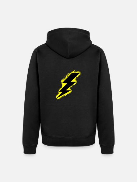 Bolt lightning yellow and black outline - Unisex Premium Organic Zip Hoodie - black