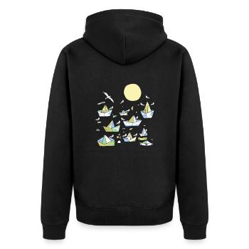Möven - Unisex Premium Bio Zip Hoodie - Schwarz - Hinten - Nico (187cm)