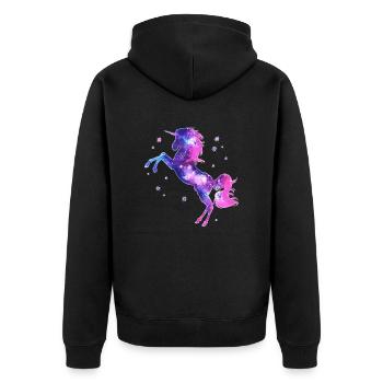 Einhorn unicorn Sterne Fantasy galaxy Universum - Unisex Premium Bio Zip Hoodie - Schwarz - Hinten - Nico (187cm)