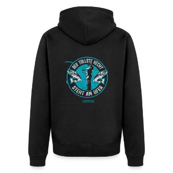 Angeln Spruch Der tollste Hecht - Unisex Premium Bio Zip Hoodie - Schwarz - Hinten - Nico (187cm)
