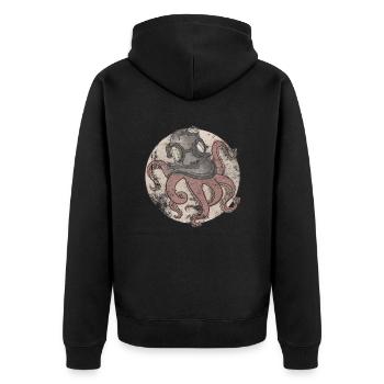 Oktopus in Taucherhelm - Unisex Premium Bio Zip Hoodie - Schwarz - Hinten - Nico (187cm)