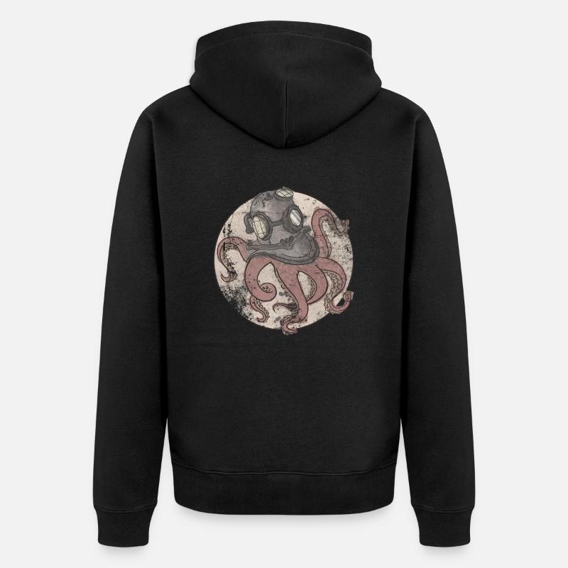Poulpe en casque de plongée - Veste à capuche bio Premium Unisexe - noir