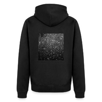 Funkelnder schwarzer Glitter - Unisex Premium Bio Zip Hoodie - Schwarz - Hinten - Nico (187cm)