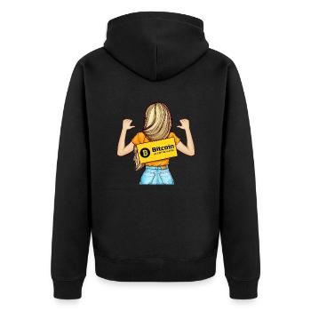 Bitcoin Accepted Here - Unisex Premium Organic Zip Hoodie - black - Back - Nico (187cm)