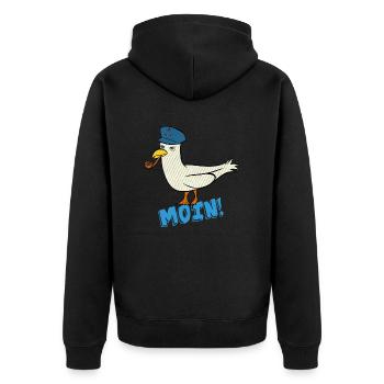 Kapitän Möwe mit Pfeife Moin - Unisex Premium Bio Zip Hoodie - Schwarz - Hinten - Nico (187cm)