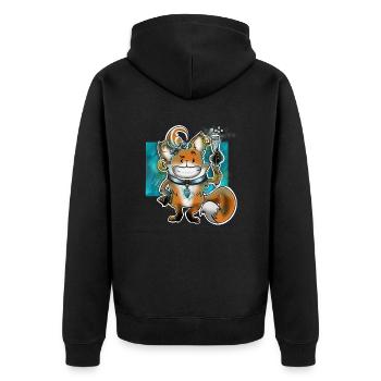 Prost Mahlzeit mit Fuchs - Unisex Premium Bio Zip Hoodie - Schwarz - Hinten - Nico (187cm)