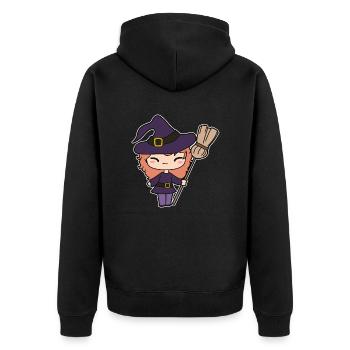 Hexe - Unisex Premium Bio Zip Hoodie - Schwarz - Hinten - Nico (187cm)