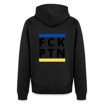 FCK PTN - Unisex Premium Organic Zip Hoodie - black - Back - Nico (187cm)