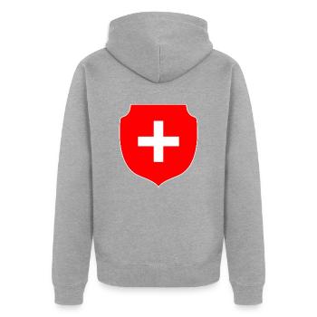 Armoiries suisses - Veste à capuche bio Premium Unisexe - gris chiné - Dos - Nico (187cm)