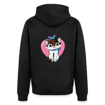 Katze im Herz - Unisex Premium Bio Zip Hoodie - Schwarz - Hinten - Nico (187cm)