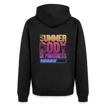 Sommer Body coole shirts ch / at - Unisex Premium Bio Zip Hoodie - Schwarz - Hinten - Nico (187cm)