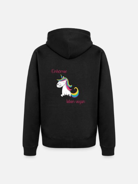 Einhörner leben vegan - Unisex Premium Bio Zip Hoodie - Schwarz