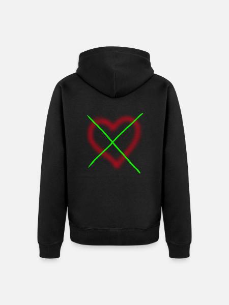 Herz durchgestrichen - Unisex Premium Bio Zip Hoodie - Schwarz