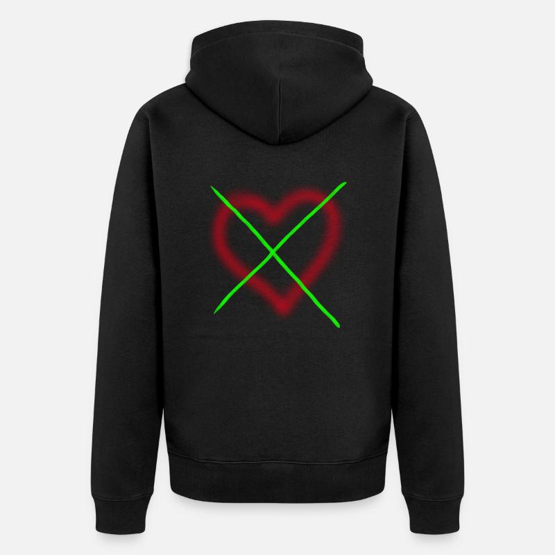 Herz durchgestrichen - Unisex Premium Bio Zip Hoodie - Schwarz