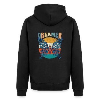 Schmetterling Blume blumig Sprüche Spruch Blumen - Unisex Premium Bio Zip Hoodie - Schwarz - Hinten - Nico (187cm)