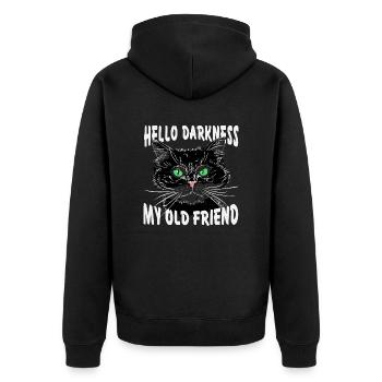 Hello Darkness My Old Friend Black Cat - Liebhaberkatze - Unisex Premium Bio Zip Hoodie - Schwarz - Hinten - Nico (187cm)