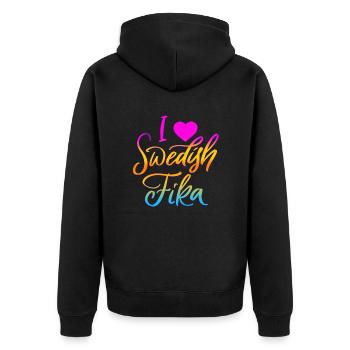 Schweden Schweden Viking Norden Skandinavien fika - Unisex Premium Bio Zip Hoodie - Schwarz - Hinten - Nico (187cm)
