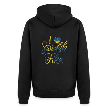 Schweden Schweden Viking Norden Skandinavien fika - Unisex Premium Bio Zip Hoodie - Schwarz - Hinten - Nico (187cm)