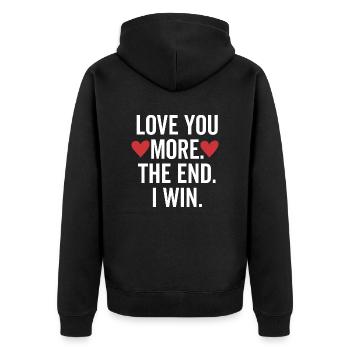 Liebe dich mehr Das Ende, das ich gewinne - Unisex Premium Bio Zip Hoodie - Schwarz - Hinten - Nico (187cm)