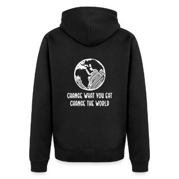 Vegan Geschenksidee für Veganer - Unisex Premium Bio Zip Hoodie - Schwarz - Hinten - Nico (187cm)