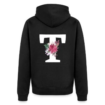 Buchstabe t blumig - Unisex Premium Bio Zip Hoodie - Schwarz - Hinten - Nico (187cm)