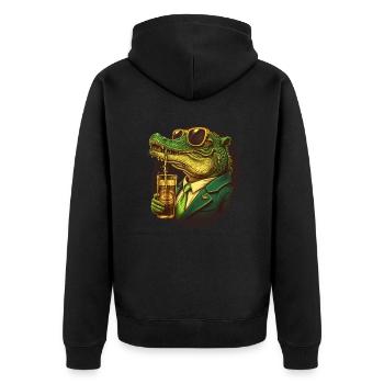 Crocodile avec costume, lunettes de soleil et bière - Veste à capuche bio Premium Unisexe - noir - Dos - Nico (187cm)