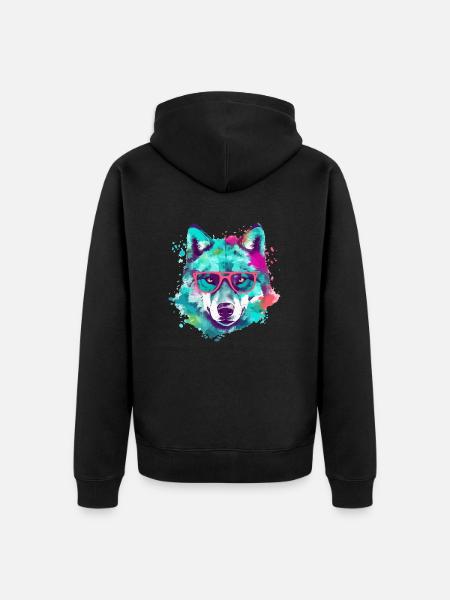 Der Wolf mit der rosaroten Brille - Unisex Premium Bio Zip Hoodie - Schwarz
