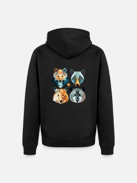 Family of geometric animals - Unisex Premium Organic Zip Hoodie - black