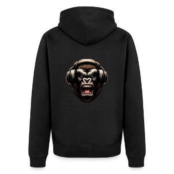 Gorilla Affe DJ mit Kopfhörern - Unisex Premium Bio Zip Hoodie - Schwarz - Hinten - Nico (187cm)