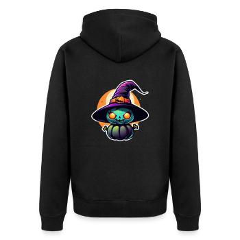 Halloween - Kürbis Hexen Hut - Unisex Premium Bio Zip Hoodie - Schwarz - Hinten - Nico (187cm)