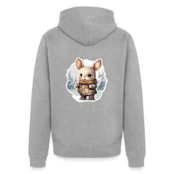 Häschen mit Schal und Jacke im Schnee - Unisex Premium Bio Zip Hoodie - Grau meliert - Hinten - Nico (187cm)