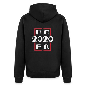 Jahrgang 2020 - Jubiläum 2020 - Unisex Premium Bio Zip Hoodie - Schwarz - Hinten - Nico (187cm)