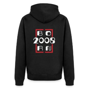 Jahrgang 2008 - Jubiläum 2008 - Unisex Premium Bio Zip Hoodie - Schwarz - Hinten - Nico (187cm)