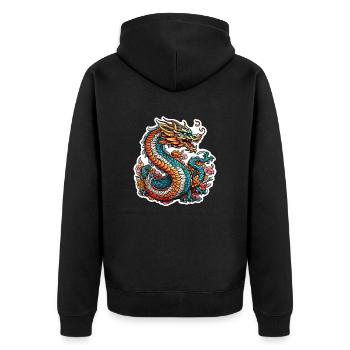 dragon asiatique - japon - chinois - Veste à capuche bio Premium Unisexe - noir - Dos - Nico (187cm)