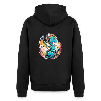 Asiatischer Babydrache - Japan - Chinesisch - Unisex Premium Bio Zip Hoodie - Schwarz - Hinten - Nico (187cm)
