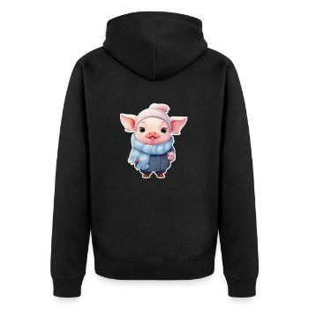 süßem Schweinchen ist kalt - Unisex Premium Bio Zip Hoodie - Schwarz - Hinten - Nico (187cm)