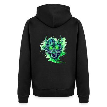 Grüner Drache - Unisex Premium Bio Zip Hoodie - Schwarz - Hinten - Nico (187cm)