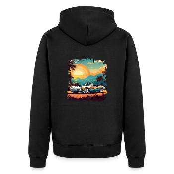 voiture vintage couché de soleil - Veste à capuche bio Premium Unisexe - noir - Dos - Nico (187cm)