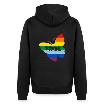 Regenbogenfahne Schmetterling - Unisex Premium Bio Zip Hoodie - Schwarz - Hinten - Nico (187cm)