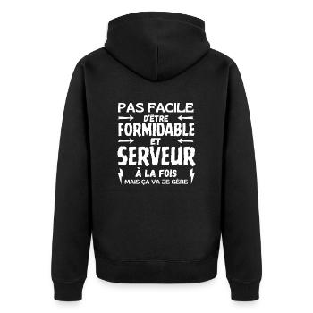 GROSSARTIGER SERVER - Unisex Premium Bio Zip Hoodie - Schwarz - Hinten - Nico (187cm)