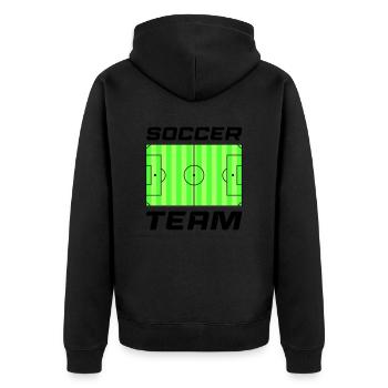 rasen fussball soccer team - Unisex Premium Bio Zip Hoodie - Schwarz - Hinten - Nico (187cm)