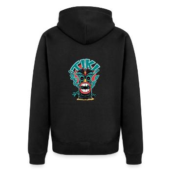 Masque Tiki qui a la bouche qui fume - Veste à capuche bio Premium Unisexe - noir - Dos - Nico (187cm)