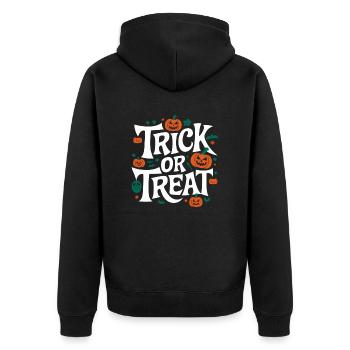 Trick or Treat - Unisex Premium Bio Zip Hoodie - Schwarz - Hinten - Nico (187cm)