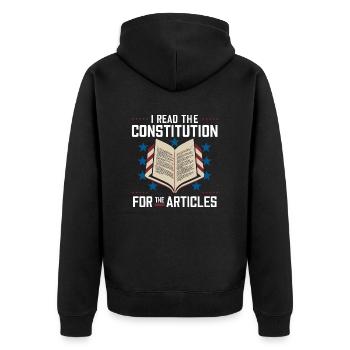 History with humor – For all article readers - Unisex Premium Organic Zip Hoodie - black - Back - Nico (187cm)
