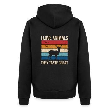 I love animals – they taste great! - Unisex Premium Organic Zip Hoodie - black - Back - Nico (187cm)