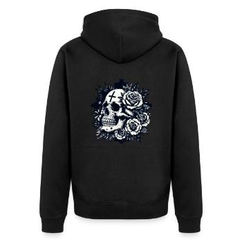 Totenschädel unter Rosen - Unisex Premium Bio Zip Hoodie - Schwarz - Hinten - Nico (187cm)