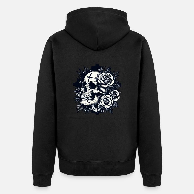 Crâne parmi les roses - Veste à capuche bio Premium Unisexe - noir