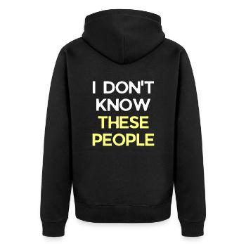 I Don't Know These People Tshirt Funny Vacation - Unisex Premium Bio Zip Hoodie - Schwarz - Hinten - Nico (187cm)