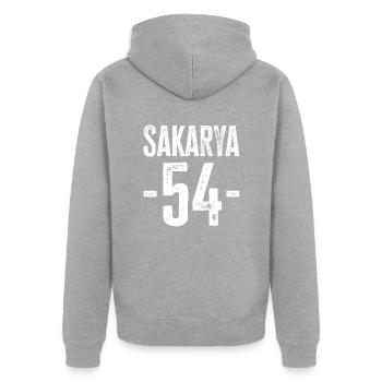 Sakarya 54 – Geschichte und Kultur aus Türkiye - Unisex Premium Bio Zip Hoodie - Grau meliert - Hinten - Nico (187cm)